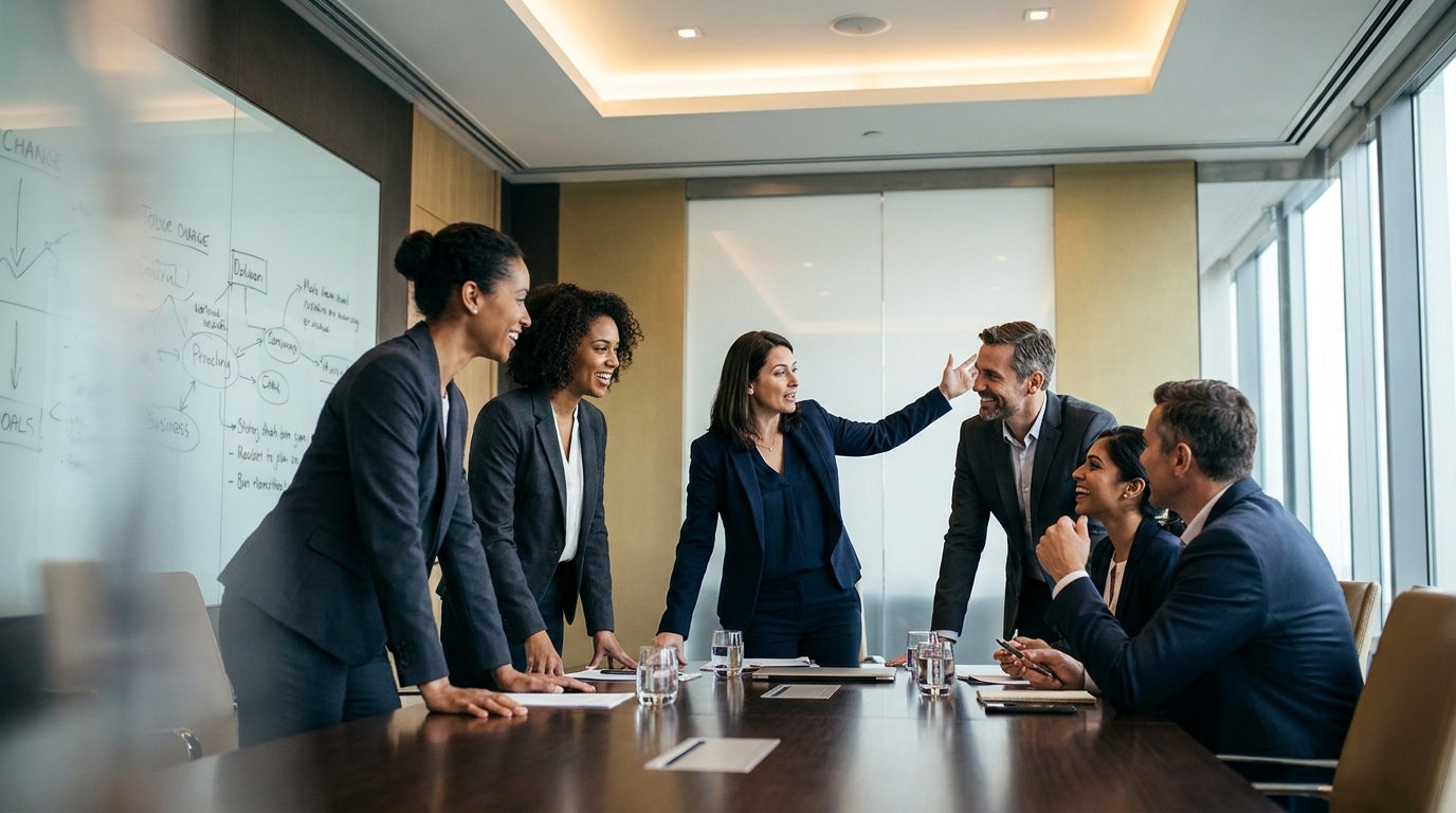 A leadership team in animated, active discussion around a boardroom table, the kind of visible debate where a forming pattern is often sensed long before it appears as a number on the profit and loss account
